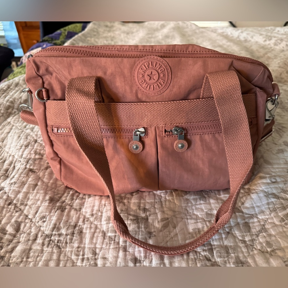 EUC- Kipling Klara Women's Crossbody Satchel Bag Kind Rose Pink Multi Pocket